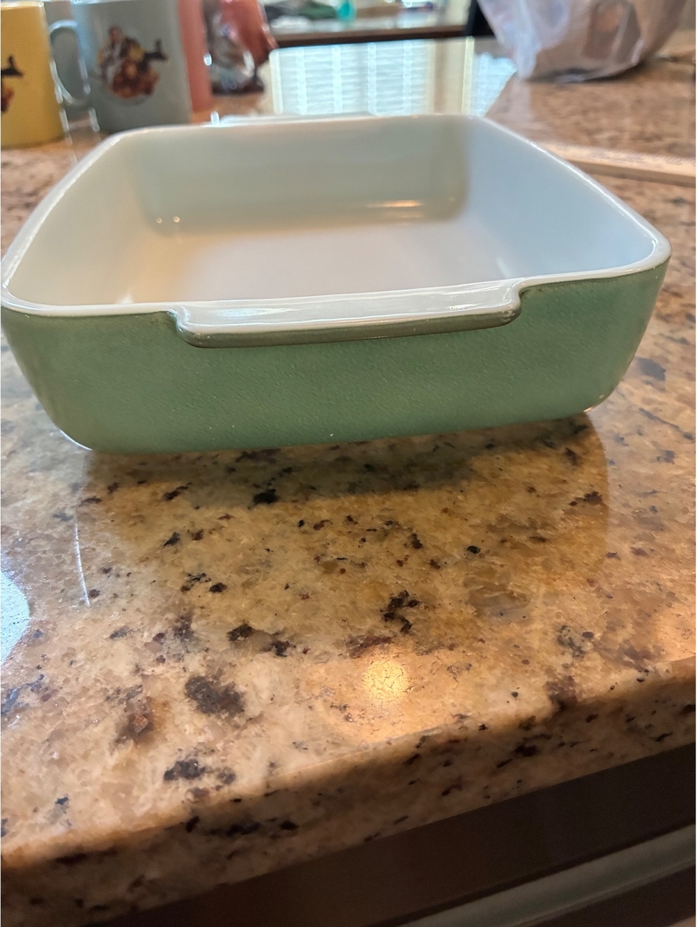 Vintage Aqua Pyrex square casserole dish with handles